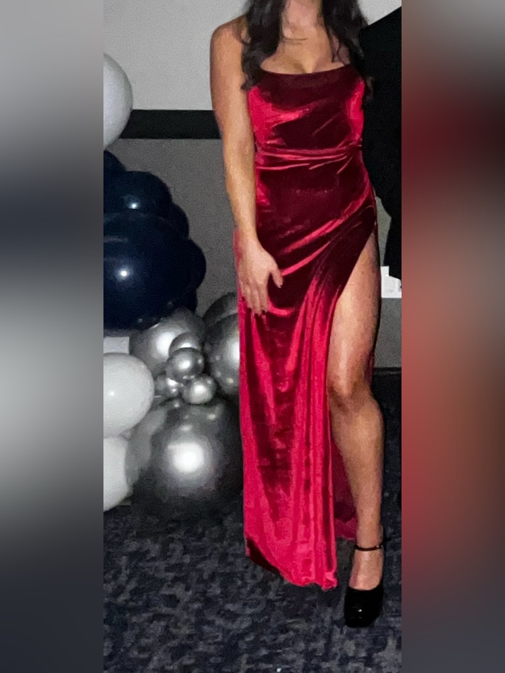 Lucy in the Sky - Red Velvet High-Slit Evening Gown